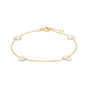 Armband 750/18 K Gelb-/Weissgold 18cm, Herzen