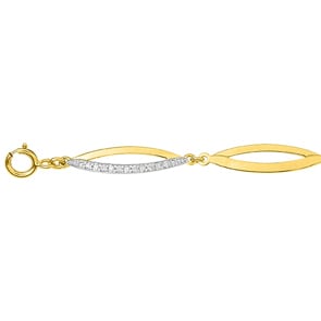 Bracelet or jaune 750/18 ct bicolore avec zircones
