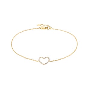 Armband 750/18 K Gelbgold mit Diamanten 0.09 ct H/si, Herz
