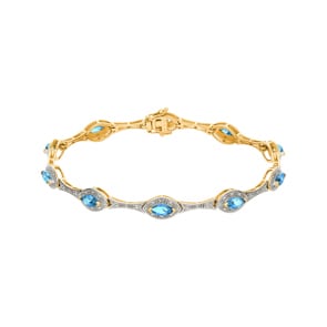Armband 750/18 K Gelbgold mit Diamanten 0.11 ct H/si & Blautopasen