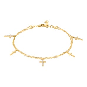 Bracelet 750/18 K Yellow Gold with Diamonds 0.11 ct H/si, Cross