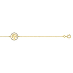 Bracelet 750/18 K Yellow Gold with Tree of Life & Cubic Zirconia