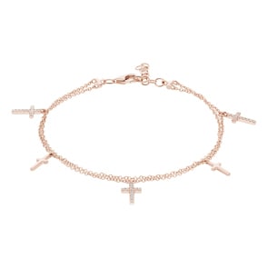 Armband 750/18 K Roségold mit Diamanten 0.11 ct H/si, Kreuz