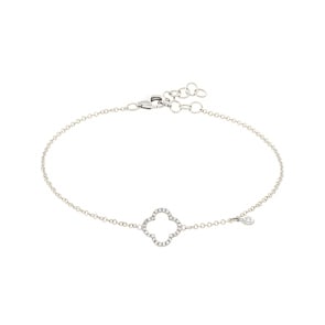 Armband 750/18 K Weissgold mit Diamanten 0.09 ct H/si, Kleeblatt