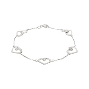 Bracelet Argent 925 rhodié avec zircones 18cm, Cœur