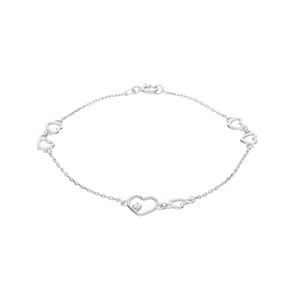 Bracelet Argent 925 rhodié avec zircones 18cm, Cœur
