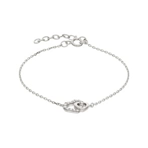 Bracelet Argent 925 rhodié avec zircones 19cm, Cœur