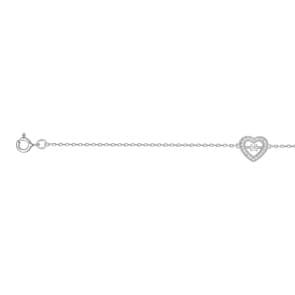 Bracelet Argent 925 rhodié avec zircones 19cm, Cœur
