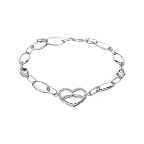 Bracelet Argent 925 rhodié avec zircones, Cœur
