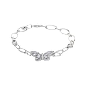 Bracelet Argent 925 rhodié avec zircones, Papillon