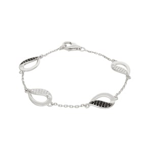 Bracelet Argent 925 rhodié avec zircones noir / blanc 18cm