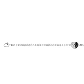 Bracelet Argent 925 rhodié avec zircones noir / blanc 18cm, Cœur
