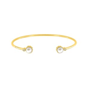 Armreif offen 750/18 K Gelbgold mit Süsswasserzuchtperle & Diamanten 0.03 ct