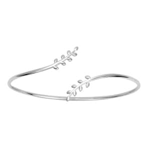 Armreif offen 925 Silber rhodiniert 58 x 48mm, Lorbeerzweig