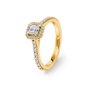 Asscher Halo Diamantring 750/18 K Gelbgold, 0.62 ct G/si