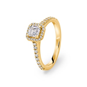 Asscher Halo Diamantring 750/18 K Gelbgold, 0.85 ct G/si