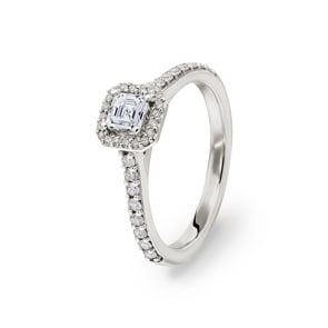 Asscher Halo Diamantring 750/18 K Weissgold, 0.62 ct G/si