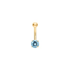 Bauchpiercing 750/18 K Gelbgold mit Blautopas rund