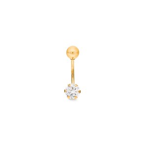 Bauchpiercing 750/18 K Gelbgold mit Zirkonia 6-Griff