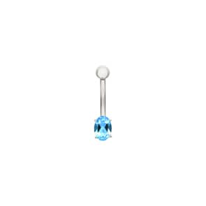 Bauchpiercing 750/18 K Weissgold mit Blautopas oval