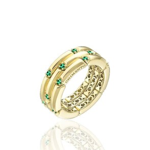 Chimento Chocolat Damenring 750 Gelbgold mit Smaragden