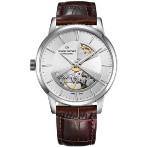 Claude Bernard Classic Automatic Open Heart Silbrig / Braun