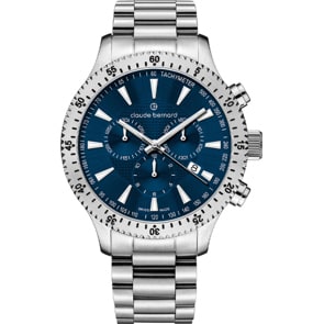 Claude Bernard Classic Chronograph Silbrig / Blau