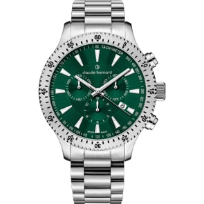 Claude Bernard Classic Chronograph Silbrig / Grün