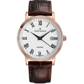 Claude Bernard Classic Gents Date Rosé & Weiss / Braun 42mm 