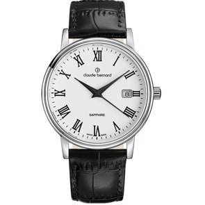 Claude Bernard Classic Gents Date Silbrig & Weiss / Schwarz 42mm 
