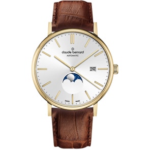 Claude Bernard Slim Line Automatic Moon Phase Goldig / Braun