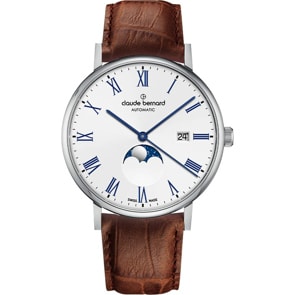 Claude Bernard Slim Line Automatic Moon Phase Weiss / Braun