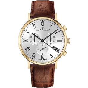 Claude Bernard Slim Line Chronograph Gold & Silvery / Brown