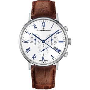 Claude Bernard Slim Line Chronograph Silbrig / Braun