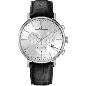 Claude Bernard Slim Line Chronograph Silbrig / Schwarz