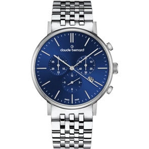 Claude Bernard Slim Line Chronographe Argenté / Bleu