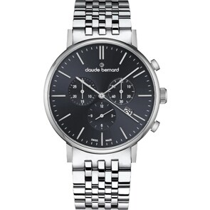 Claude Bernard Slim Line Chronograph Silbrig / Schwarz