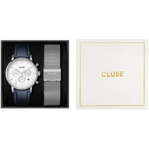 Cluse Aravis Chrono Geschenkset Silver / Navy Blue