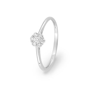 Cluster Ring 375/9 K Weissgold mit Lab Grown Diamanten 0.15 ct