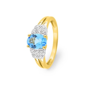 Cocktailring 375/9 K Gelbgold mit Blautopas & Zirkonia