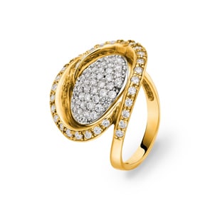 Cocktailring 750/18 K Gelb-/ Weissgold mit Zirkonia Ø 58