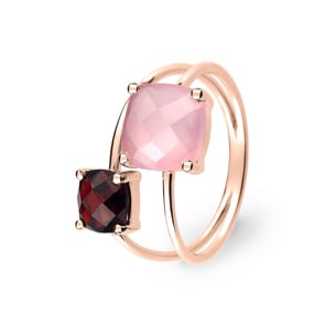 Cocktailring 750/18 K Roségold mit Granat & rosa Chalcedon