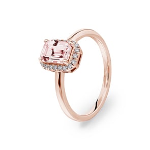 Cocktailring 750/18 K Roségold mit Morganit und Diamanten 0.12 ct H/si