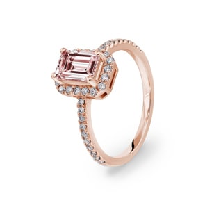 Cocktailring 750/18 K Roségold mit Morganit und Diamanten 0.31 ct H/si