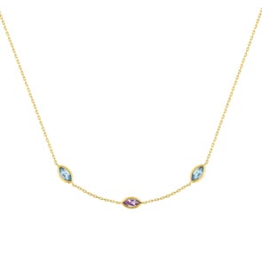 Collier 375/9 K Gelbgold mit Amethyst & Blautopasen
