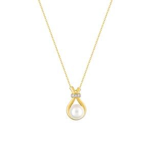 Collier 375/9 K Gelbgold mit Süsswasserzuchtperle und Zirkonia