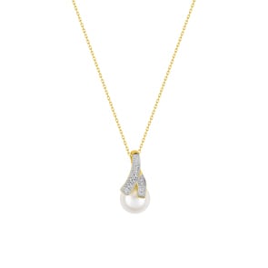 Collier or jaune 375/9 ct avec perle & zircones