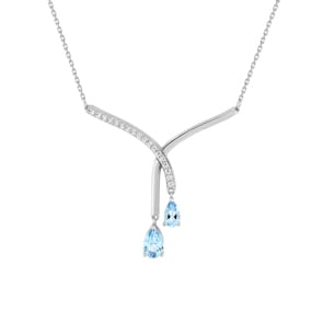 Collier 375/9 K Weissgold mit Blautopas & Zirkonia