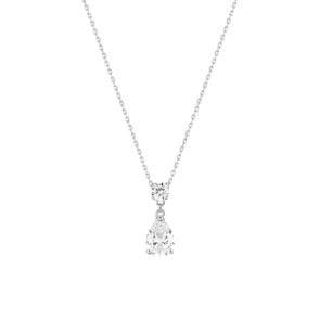 Collier 375/9 K Weissgold mit Zirkonia Tropfen / Rund