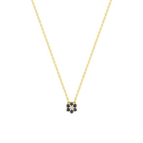 Collier or jaune 750/18 ct Fleur avec saphirs & diamant 0.01 ct